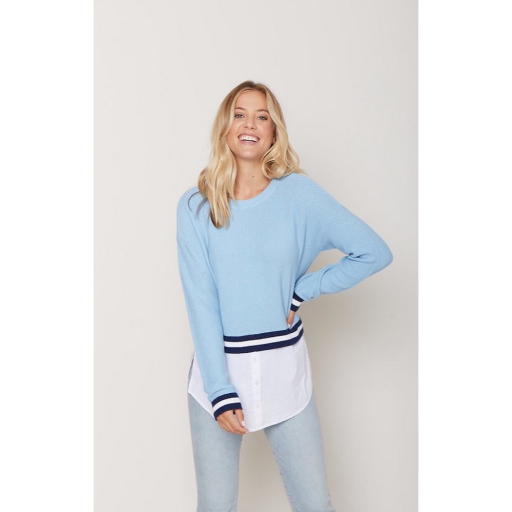 DESIGN HISTORY SWEATER W/ STRIPE & SHIRTING